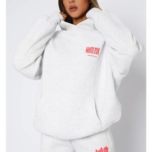 White Fox Boutique Cream and Gray Textured Hoodie and Short Set